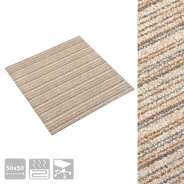 vidaXL Carpet Tiles 20 pcs Striped Beige 50 x 50 cm 100% Polypropylene