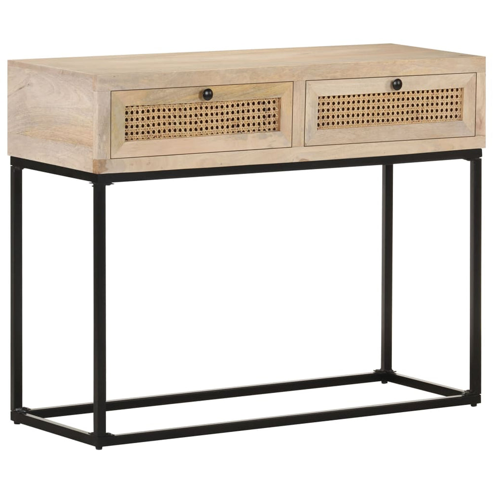 vidaXL Console Table 100x35x76 cm Solid Mango Wood and Cane