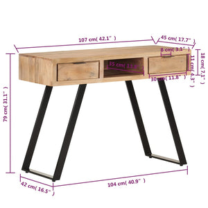 vidaXL Desk 107x45x79 cm Solid Acacia Wood Live Edge