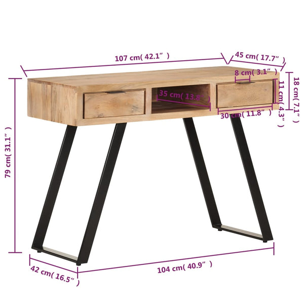 vidaXL Desk 107x45x79 cm Solid Acacia Wood Live Edge