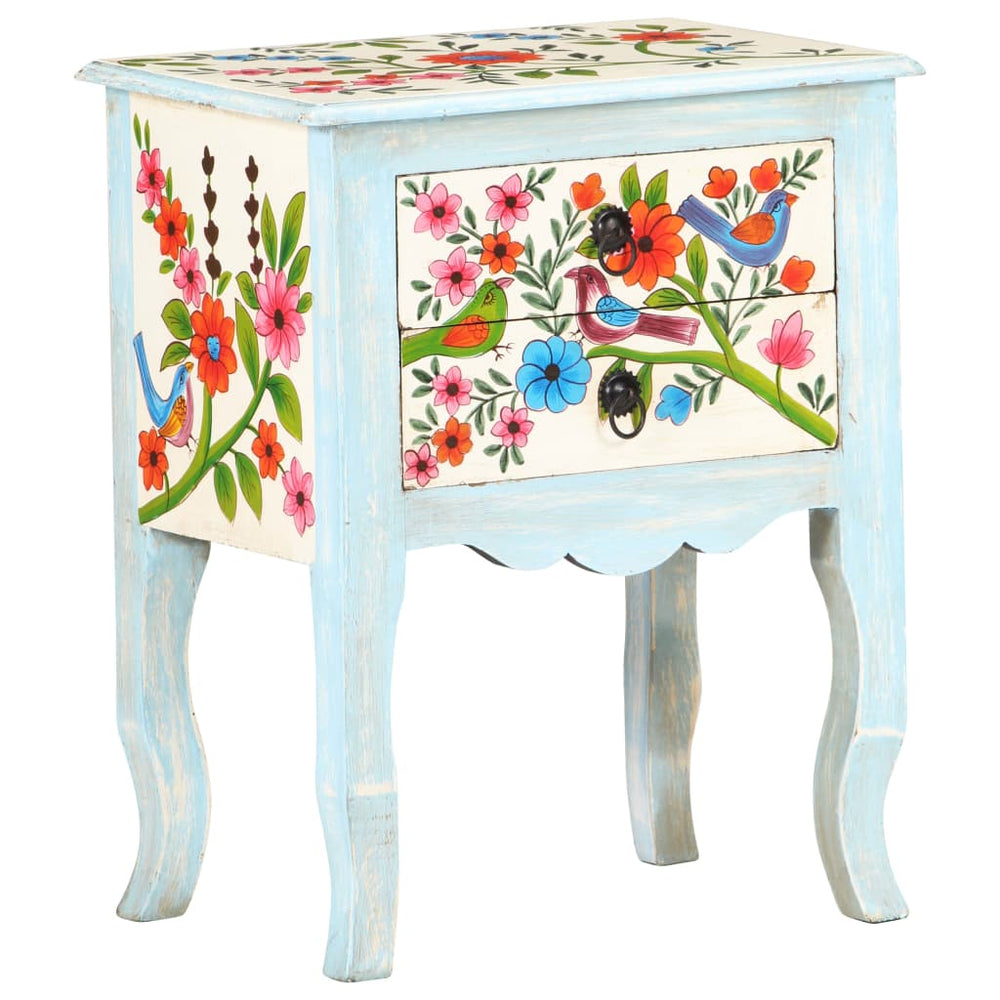vidaXL Hand-Painted Bedside Cabinet 40x30x50 cm Solid Mango Wood