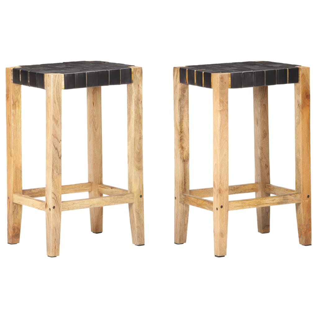 vidaXL Bar Stools 2 pcs Black Genuine Leather 75 cm