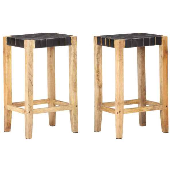 vidaXL Bar Stools 2 pcs Black Genuine Leather 75 cm