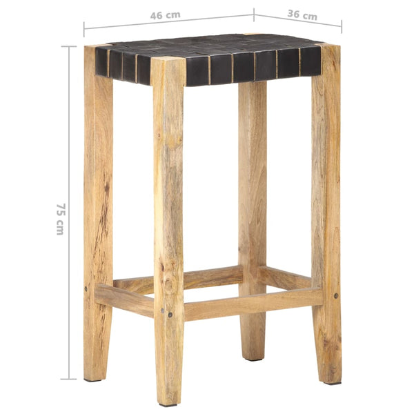 vidaXL Bar Stools 2 pcs Black Genuine Leather 75 cm