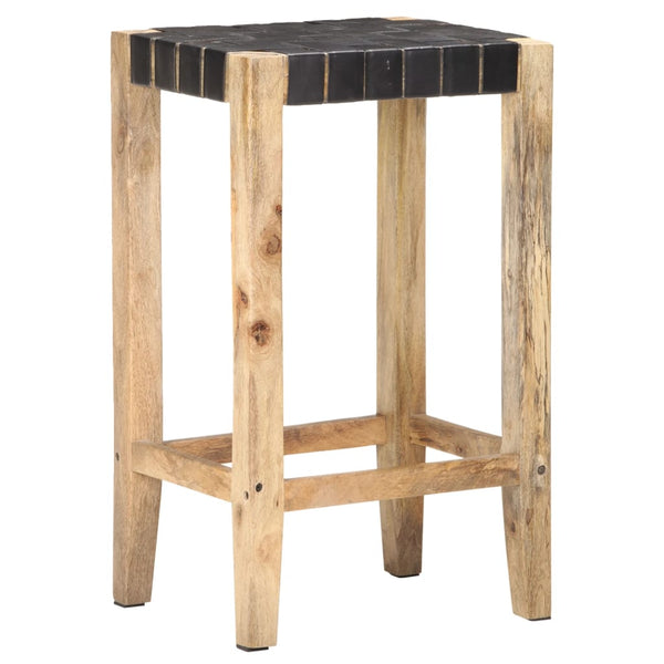vidaXL Bar Stools 2 pcs Black Genuine Leather 75 cm