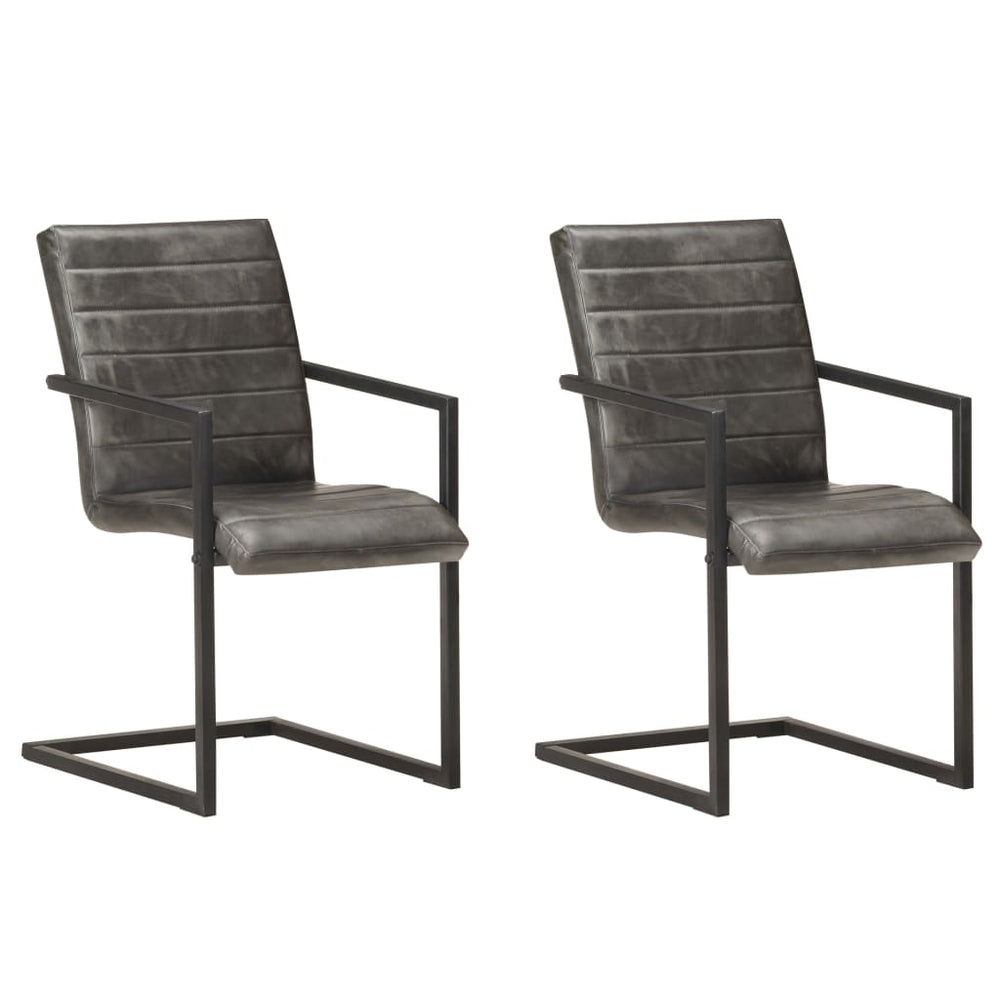 vidaXL Cantilever Chairs 2 pcs. Grey Genuine Leather