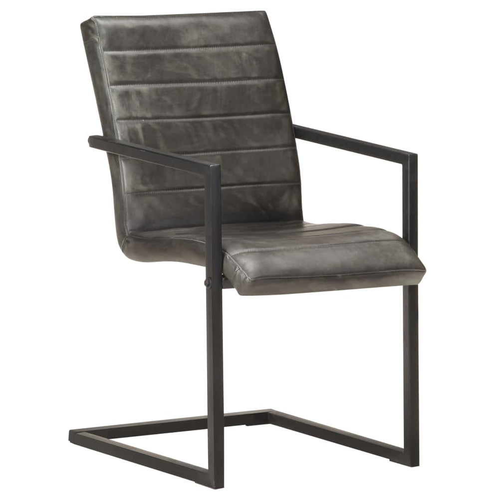 vidaXL Cantilever Chairs 2 pcs. Grey Genuine Leather