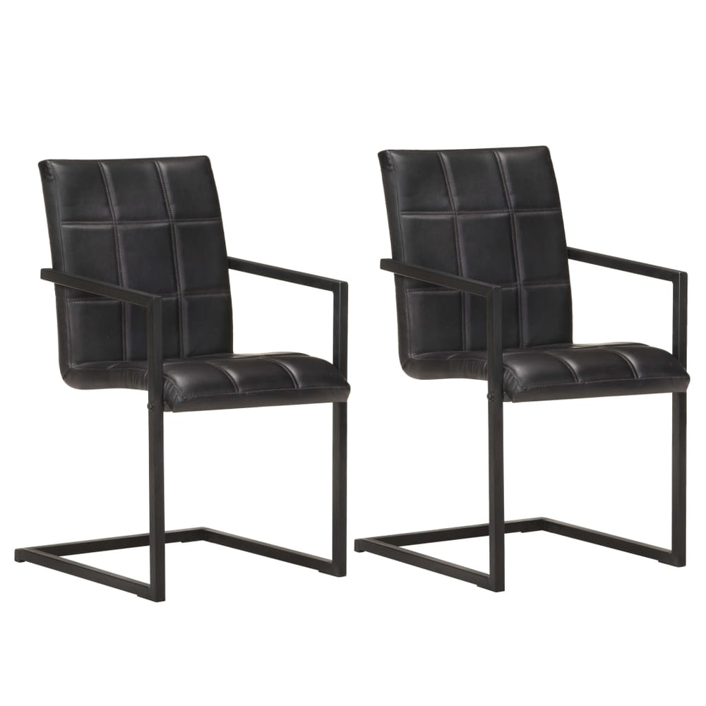 vidaXL Cantilever Chairs 2 pcs Black Genuine Leather