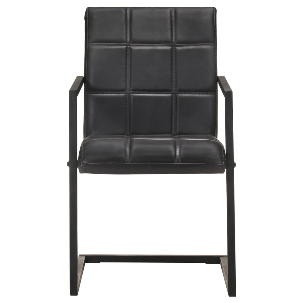 vidaXL Cantilever Chairs 2 pcs Black Genuine Leather