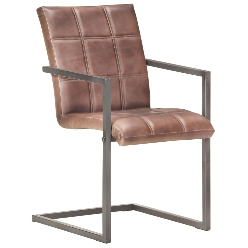 vidaXL Cantilever Chairs 2 pcs. Brown Genuine Leather