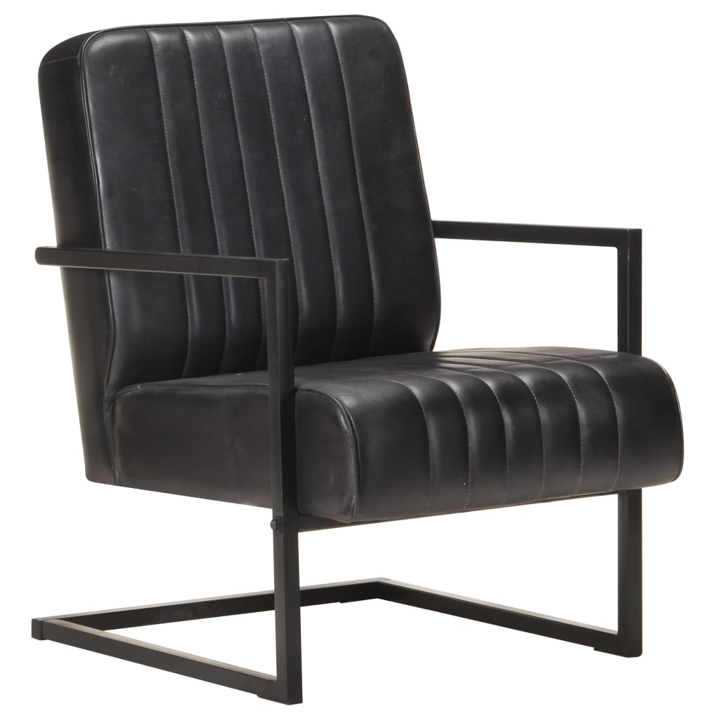 vidaXL Cantilever Chair Black Genuine Leather