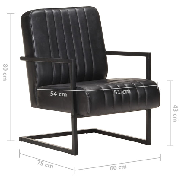 vidaXL Cantilever Chair Black Genuine Leather