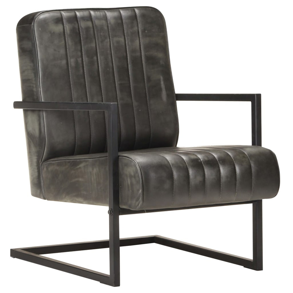 vidaXL Cantilever Chair Distressed Grey Genuine Leather