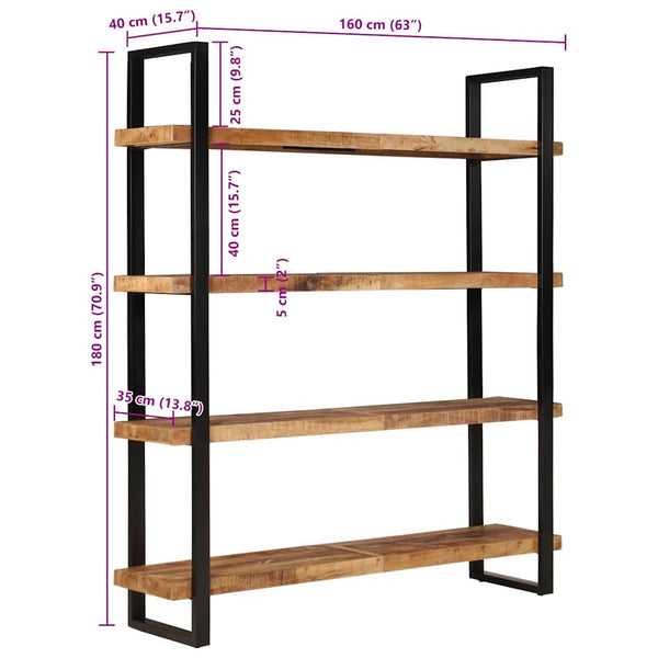 Bücherregal aus Mangoholz, 4 Böden, 160 cm