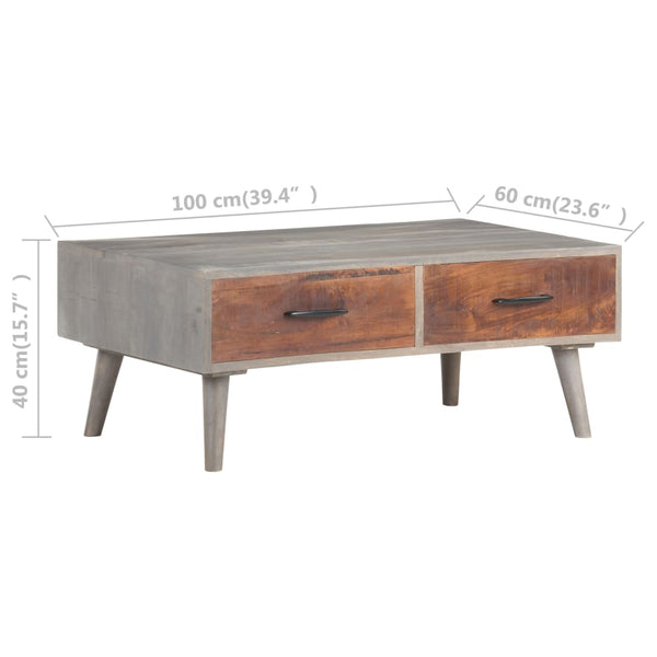 vidaXL Coffee Table Grey 100x60x40 cm Rough Solid Mango Wood
