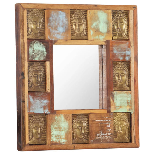 vidaXL Mirror with Buddha Carving 50x50 cm Recycled Solid Wood