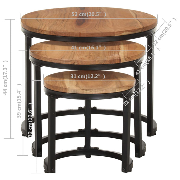 vidaXL Side Tables 3 pcs. Solid Acacia Wood