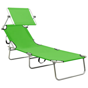 vidaXL Folding Sun Lounger with Canopy Steel Apple Green