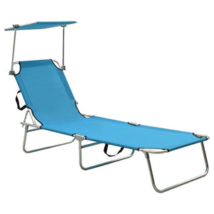 vidaXL Folding Sun Lounger with Canopy Steel Turquoise