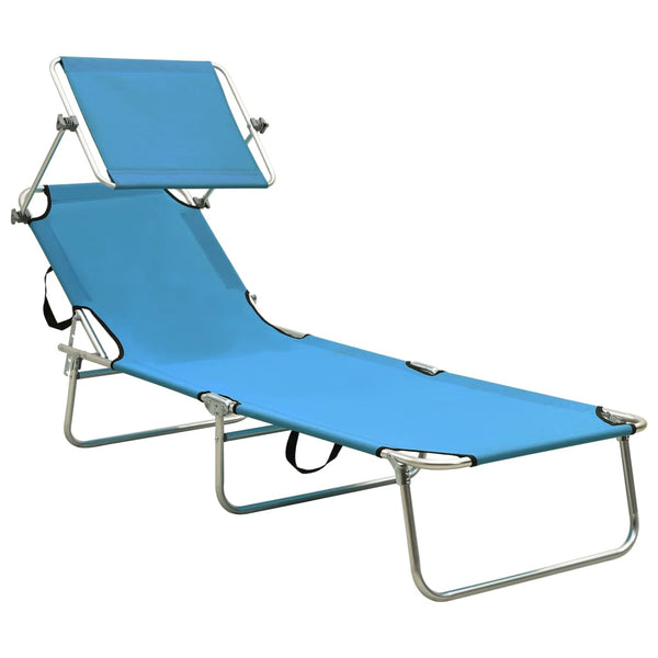 vidaXL Folding Sun Lounger with Canopy Steel Turquoise