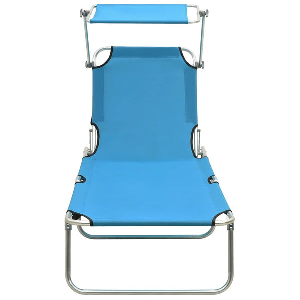 vidaXL Folding Sun Lounger with Canopy Steel Turquoise