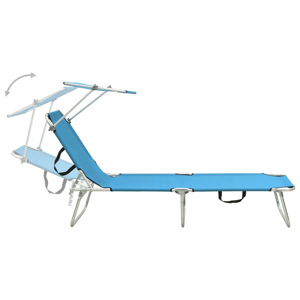 vidaXL Folding Sun Lounger with Canopy Steel Turquoise