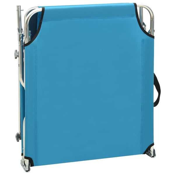 vidaXL Folding Sun Lounger with Canopy Steel Turquoise