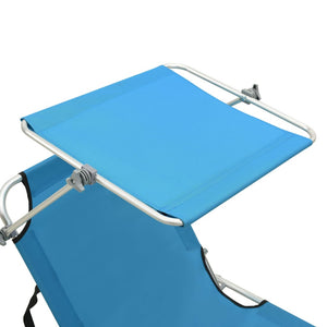 vidaXL Folding Sun Lounger with Canopy Steel Turquoise