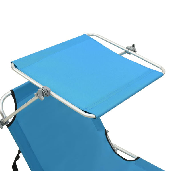 vidaXL Folding Sun Lounger with Canopy Steel Turquoise