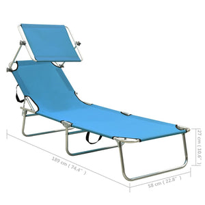 vidaXL Folding Sun Lounger with Canopy Steel Turquoise