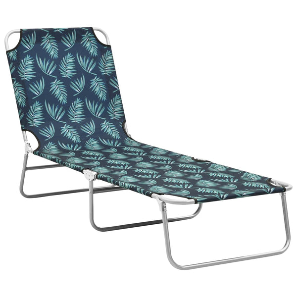 vidaXL Folding Sun Lounger Steel and Fabric Leaf Pattern