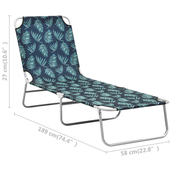 vidaXL Folding Sun Lounger Steel and Fabric Leaf Pattern