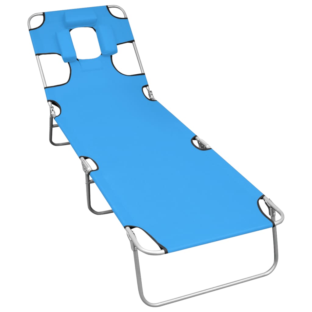vidaXL Foldable Sun Lounger with Pillow Steel Turquoise
