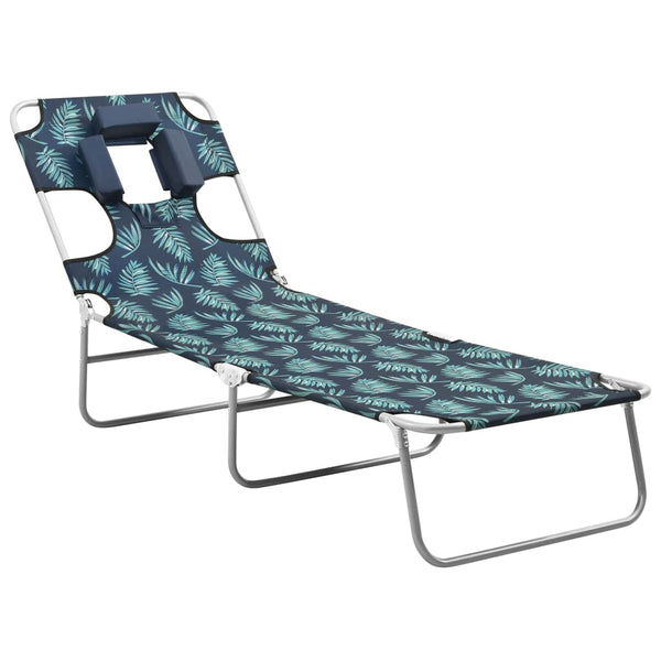 vidaXL Folding Sun Lounger with Pillow Steel Leaf Pattern