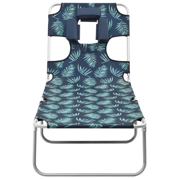 vidaXL Folding Sun Lounger with Pillow Steel Leaf Pattern