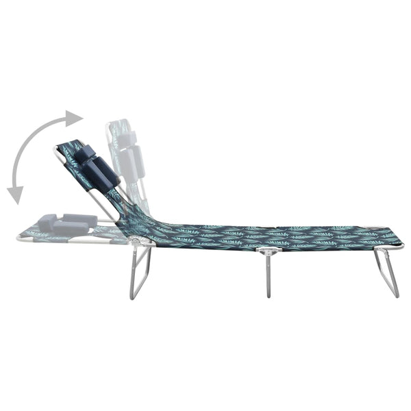 vidaXL Folding Sun Lounger with Pillow Steel Leaf Pattern