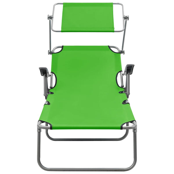 vidaXL Sun Lounger with Canopy Steel Green