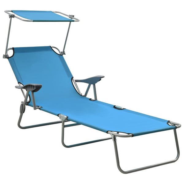 vidaXL Sun Lounger with Sun Canopy Steel Blue