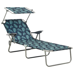 vidaXL Sun Lounger with Canopy Steel Leaf Pattern