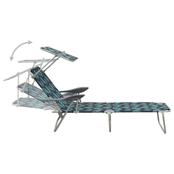 vidaXL Sun Lounger with Canopy Steel Leaf Pattern