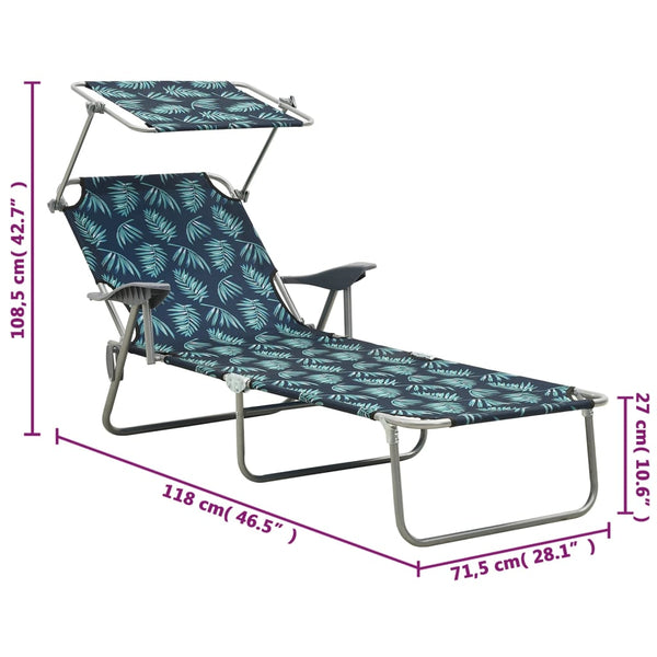 vidaXL Sun Lounger with Canopy Steel Leaf Pattern