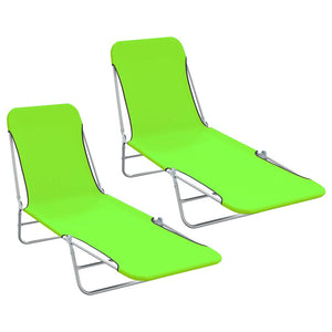 vidaXL Folding Sun Loungers 2 pcs. Steel and Fabric Green
