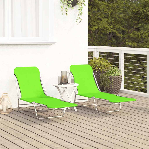 vidaXL Folding Sun Loungers 2 pcs. Steel and Fabric Green