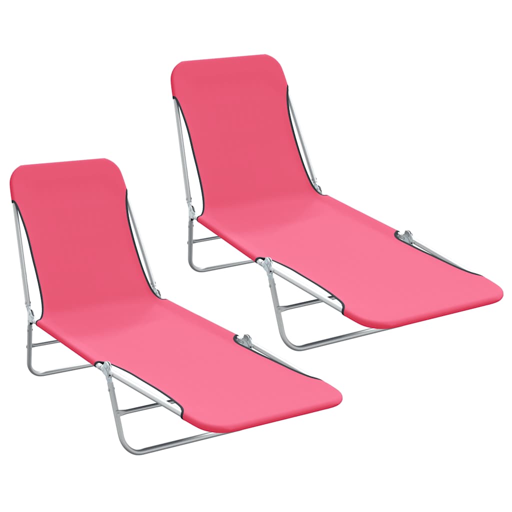vidaXL Folding Sun Loungers 2 pcs Steel and Fabric Pink