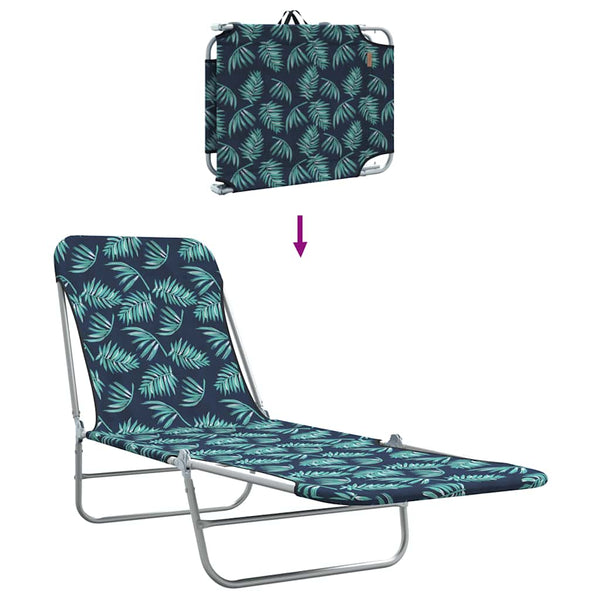 vidaXL Folding Sun Loungers 2 pcs Steel and Fabric Leaf Pattern