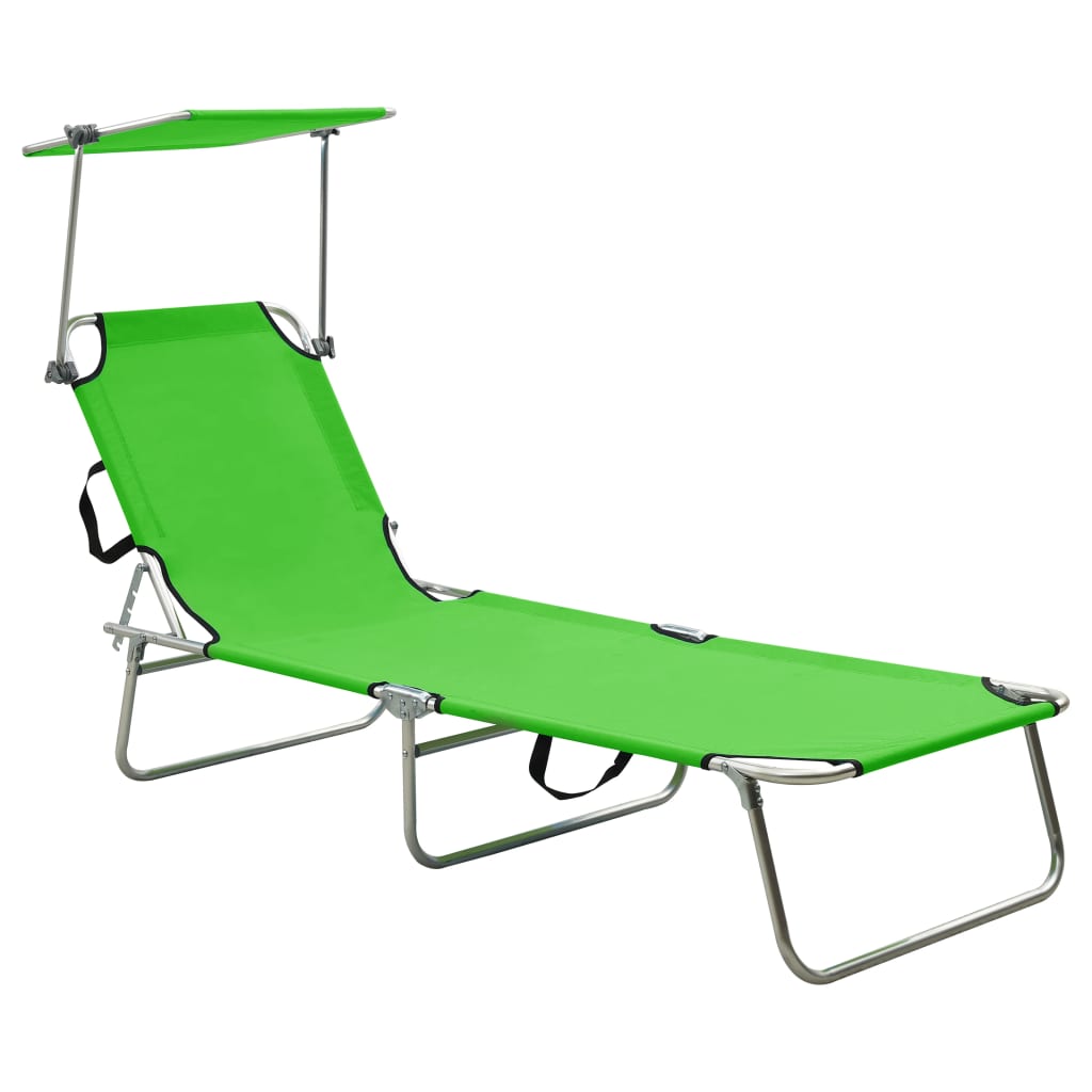vidaXL Folding Sun Lounger with Sun Canopy Green Aluminium