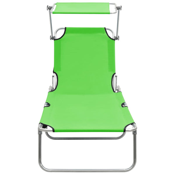 vidaXL Folding Sun Lounger with Sun Canopy Green Aluminium
