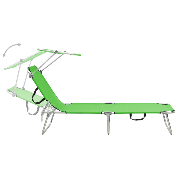 vidaXL Folding Sun Lounger with Sun Canopy Green Aluminium