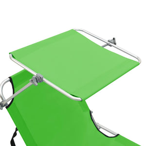 vidaXL Folding Sun Lounger with Sun Canopy Green Aluminium