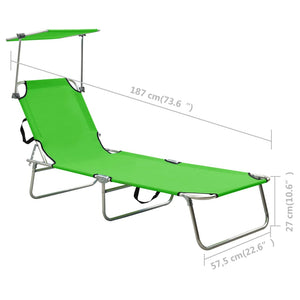 vidaXL Folding Sun Lounger with Sun Canopy Green Aluminium